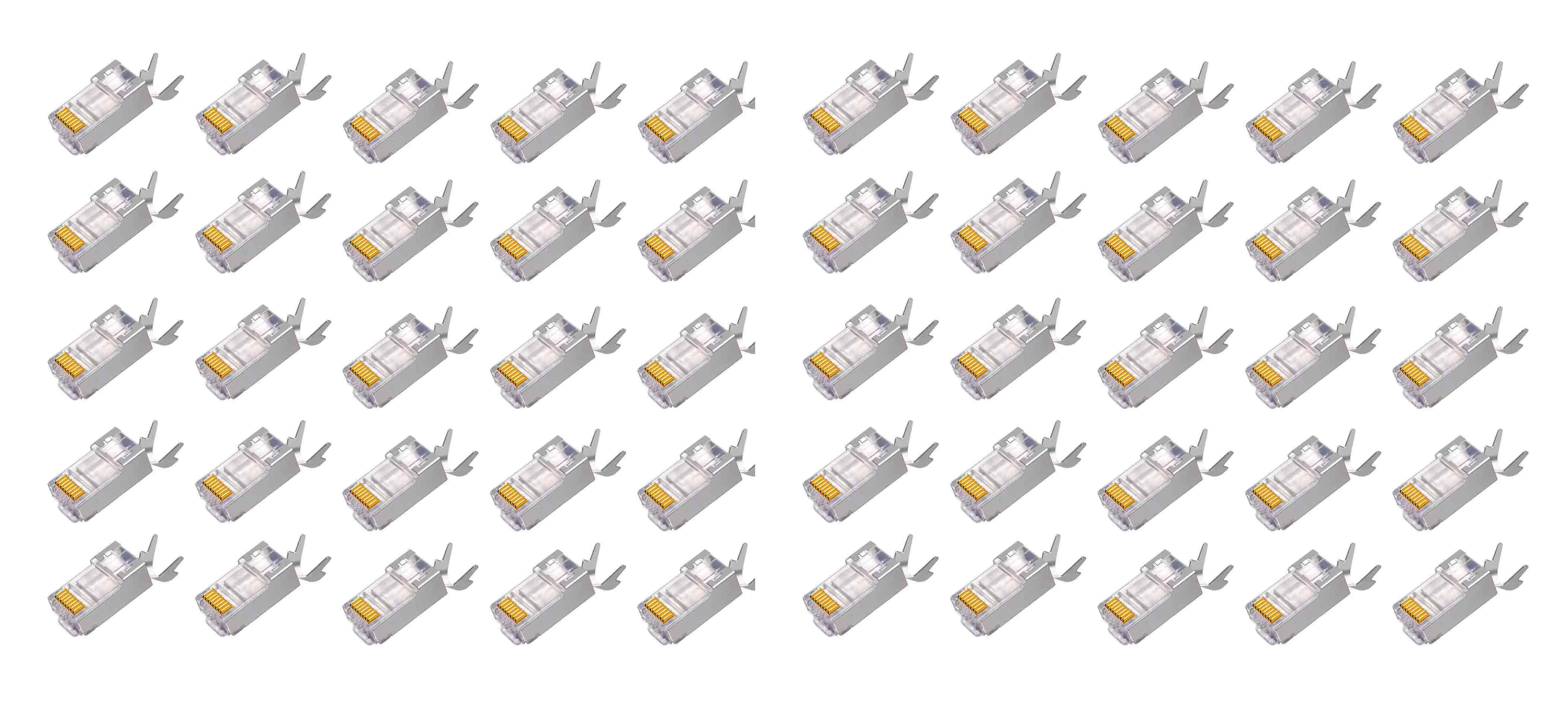 BOXNUBE RJ45 Cat7 Cat6A Crimping Connectors 8P8C Modular Plug 3 Prong Shielded FTP / STP Metal Connector | Dovetail Clip Design BOXNUBE RJ45 Cat7 Cat6A Crimping Connectors 8P8C Modular Plug 3 Prong Shielded FTP / STP Metal Connector | Dovetail Clip Design